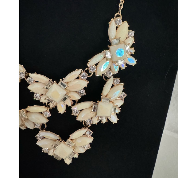 INC  Gold Tone and Crystals with Ivory Colored Faux Stones 16" with 3" Extender - Picture 3 of 4